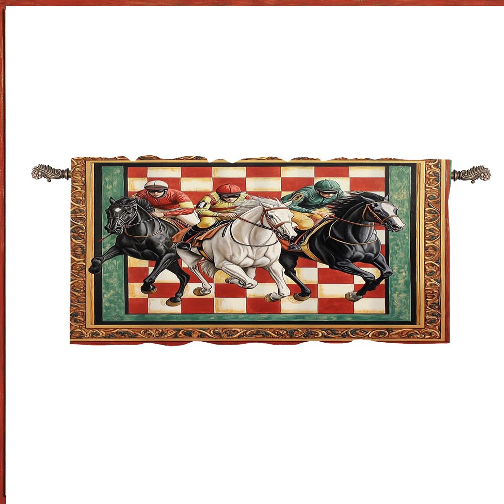HOMCURSH Vintage Watercolor Horse Racing Unique Design Valances Rustic Colorful Geometric Patterns Sports Theme Curtains for Many Scenes 54x18inch（