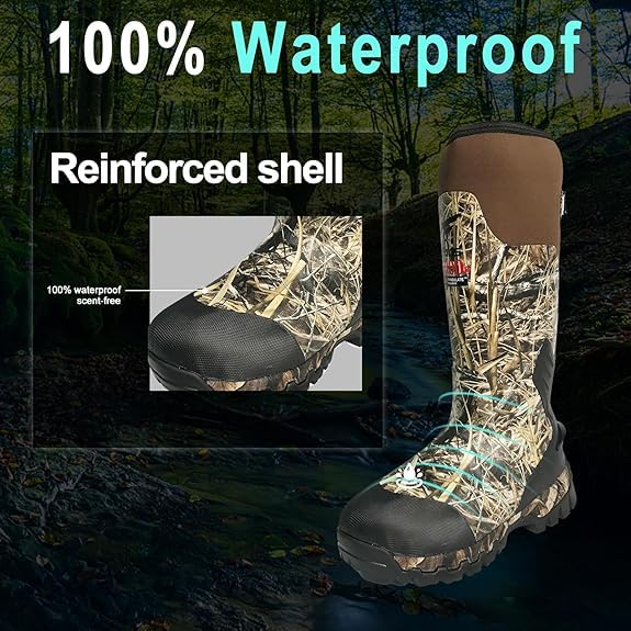 8 Fans Rubber Hunting Boots with 1000G Thinsulate Insulation,Next Camo Waterproof Rubber Mud Muck Boots with 5mm Neoprene for Men4