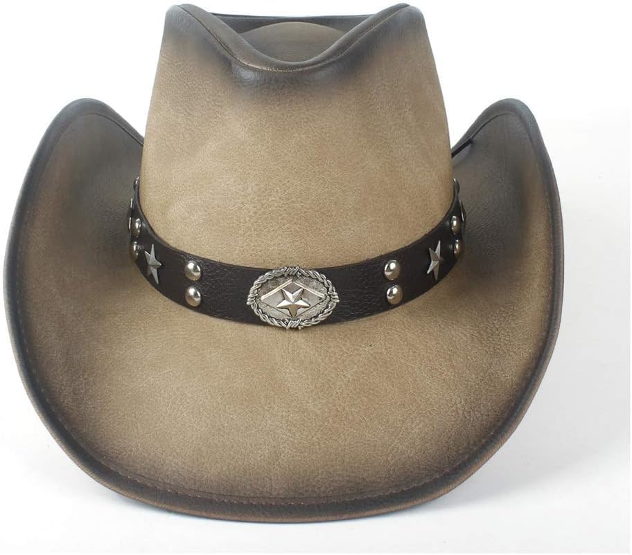 Chapeau de cowgirl en cuir véritable tan avec bords relevés de qualité