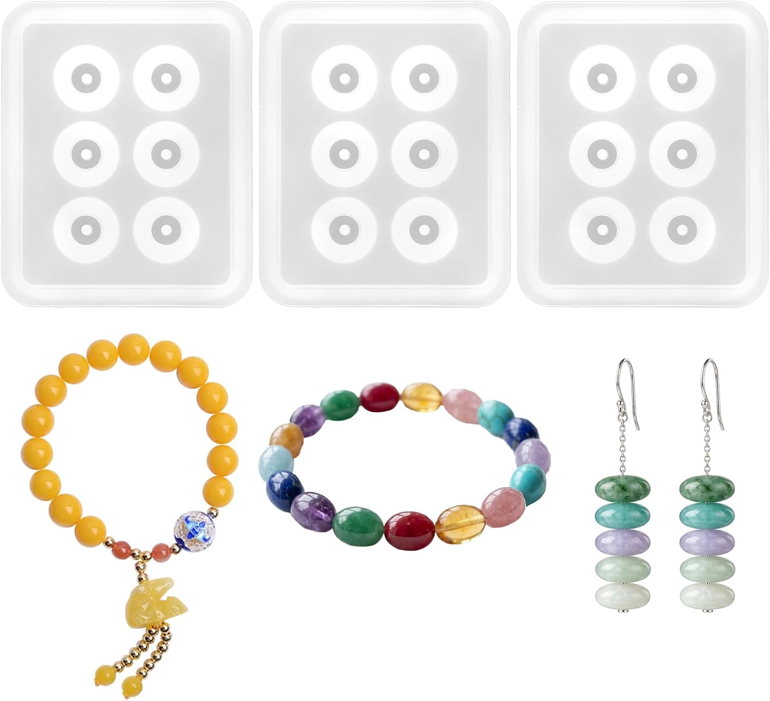 3PCS Resin Bead Mold, Multi-Shaped Silicone Mold Kit with Holes for Jewelry Making, Round Ball Resin Jewelry Molds for DIY Bracelet Earring Necklaces - 12mm Diameter