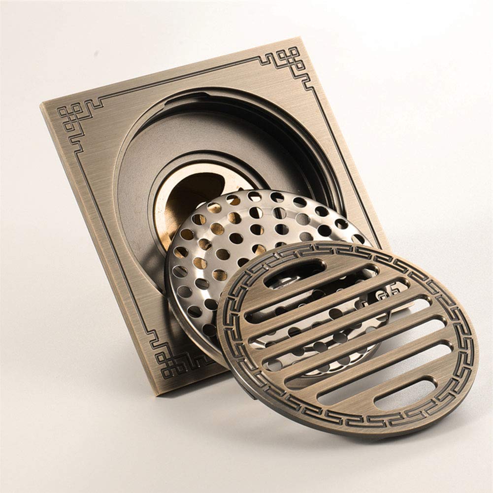 Desagüe de Piso de latón Antiguo, 4 Pulgadas, Cuadrado, para Ducha de baño, desagüe de Piso, colador de desechos para baño, Cocina, Porche