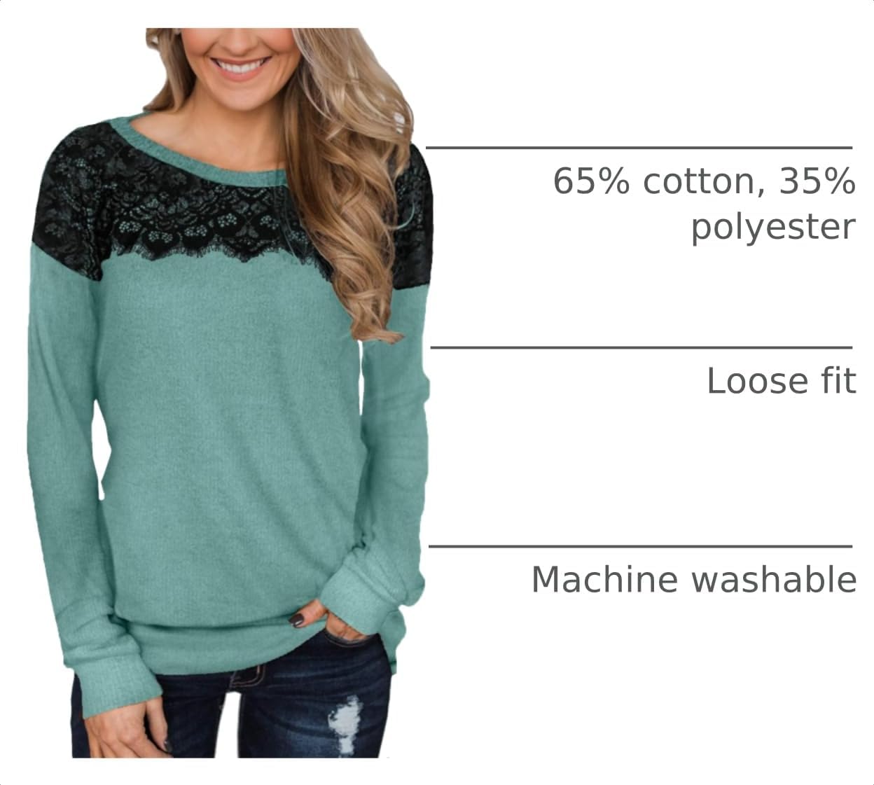 For G and PL Women's 2024 Fall Winter Long Sleeve Crewneck Lace Top Shirt Dressy Casual Elegant Sweatshirt image 4