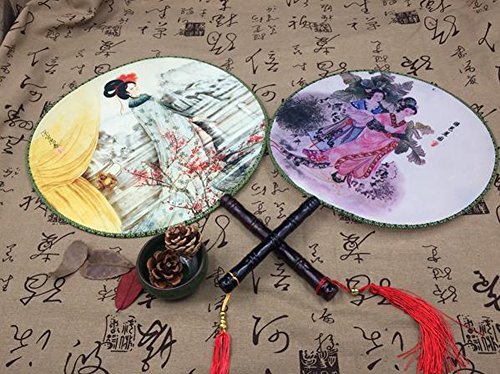 Fodattm Set Of 4 Round Chinese Ancient Hand Fan Classic Palace Paddle Hand Fan #TOP2