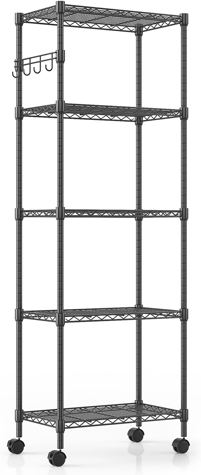 Himimi 5 Tier Shelving Unit with Wheels Wire Shelf Metal Storage Shelves Heavy Duty Height