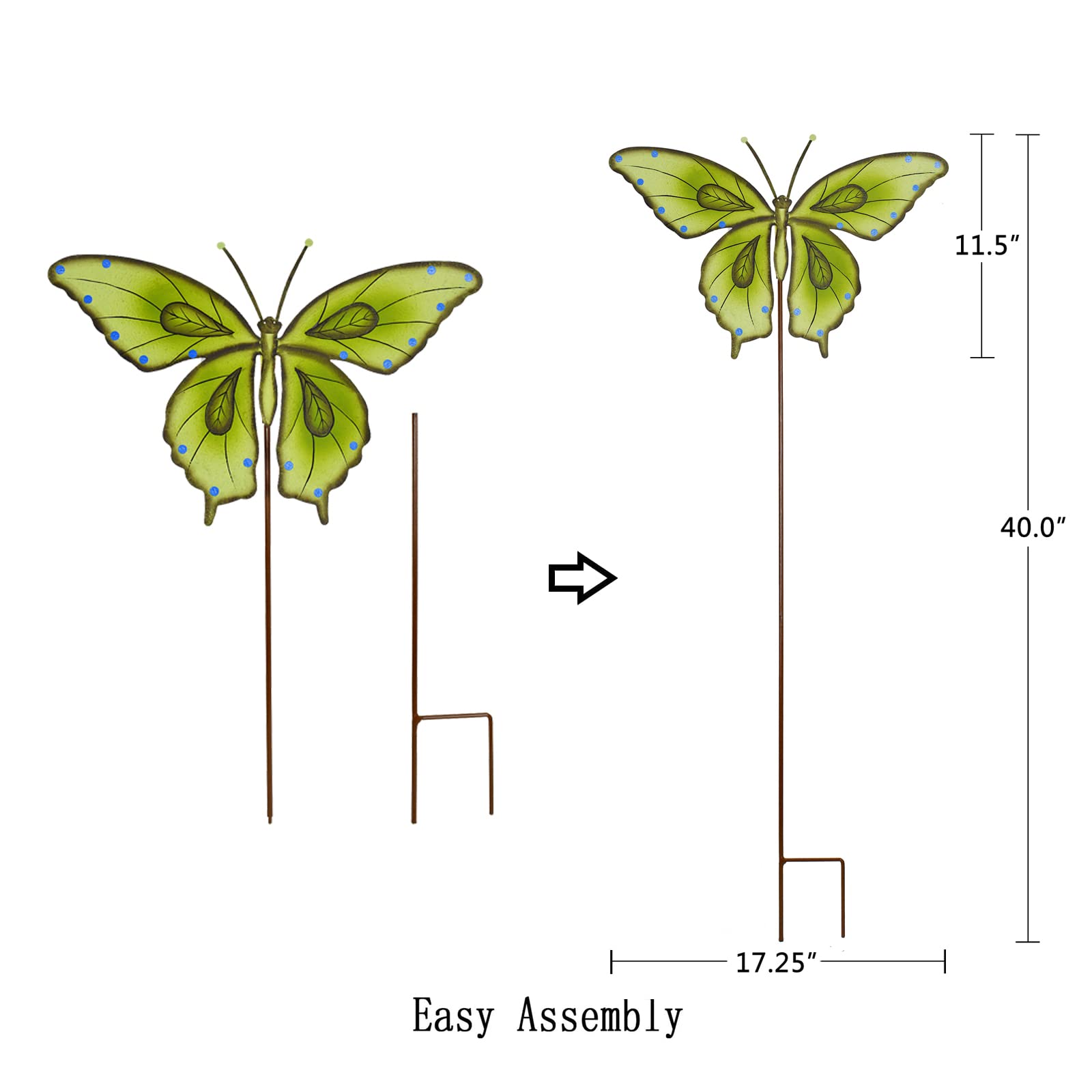 Piquets de jardin en métal - Décoration d'intérieur et d'extérieur - Papillon vert