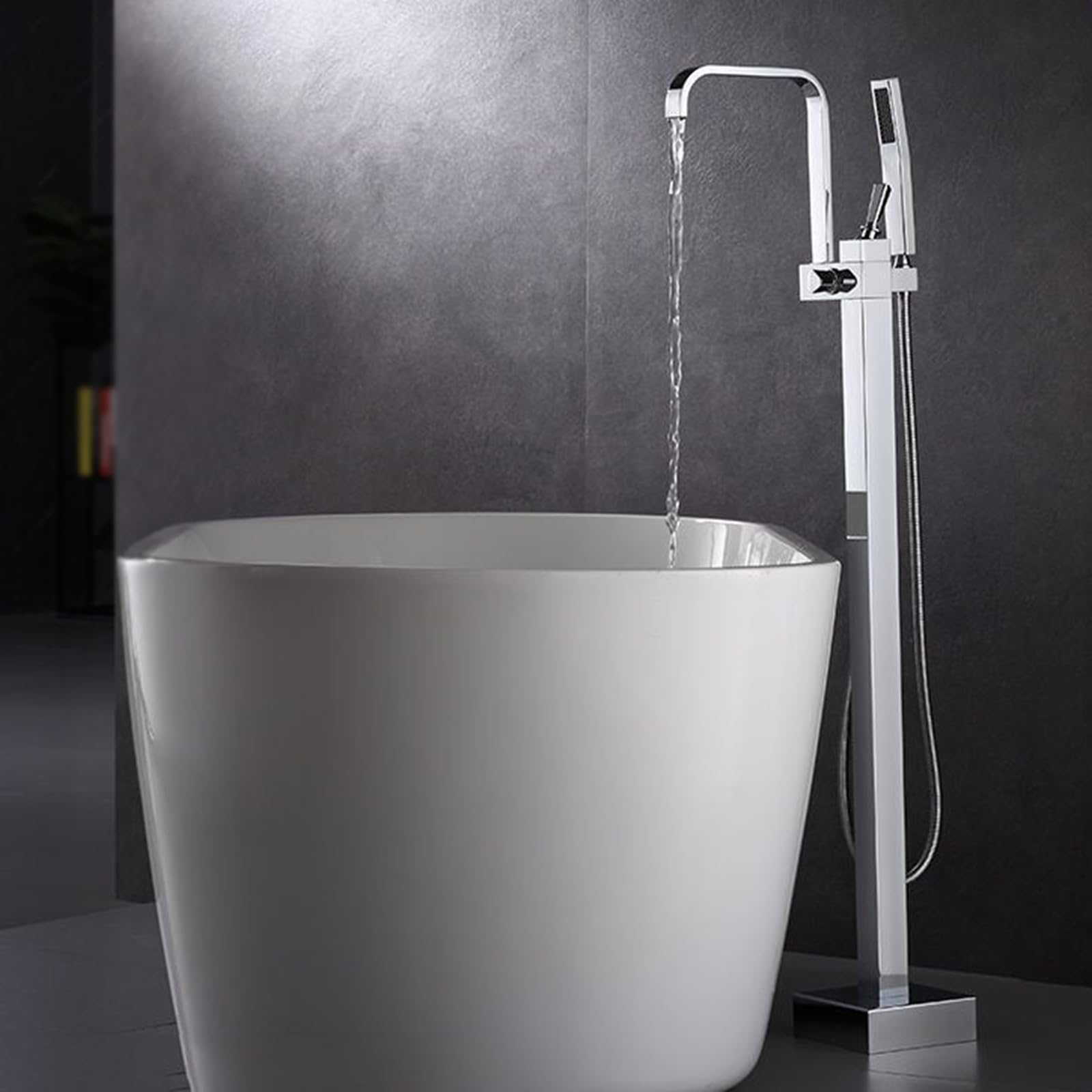 HADECOLL Freestanding Bath Mixer Taps Floor Mounted Waterfall Faucet Hot And Cold Brass Bathtub Tap Floor Standing Bath Taps, Silver,Silver