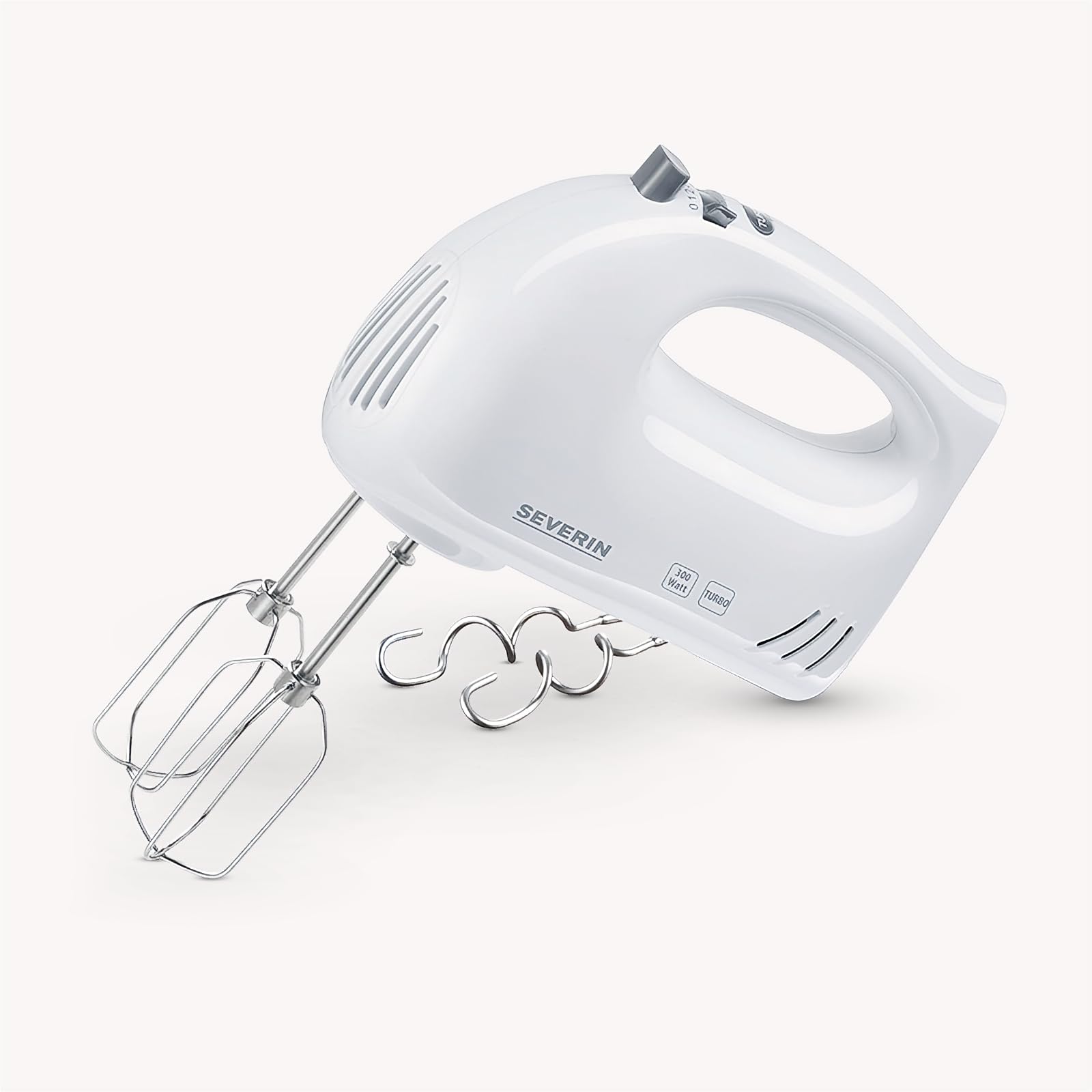 SEVERIN HM 3820 Sbattitore elettrico potente con accessori in acciaio inox 300 W, Sbattitore con cavo a spirale e 5 velocità, Sbattitore cucina con funzione turbo, Bianco