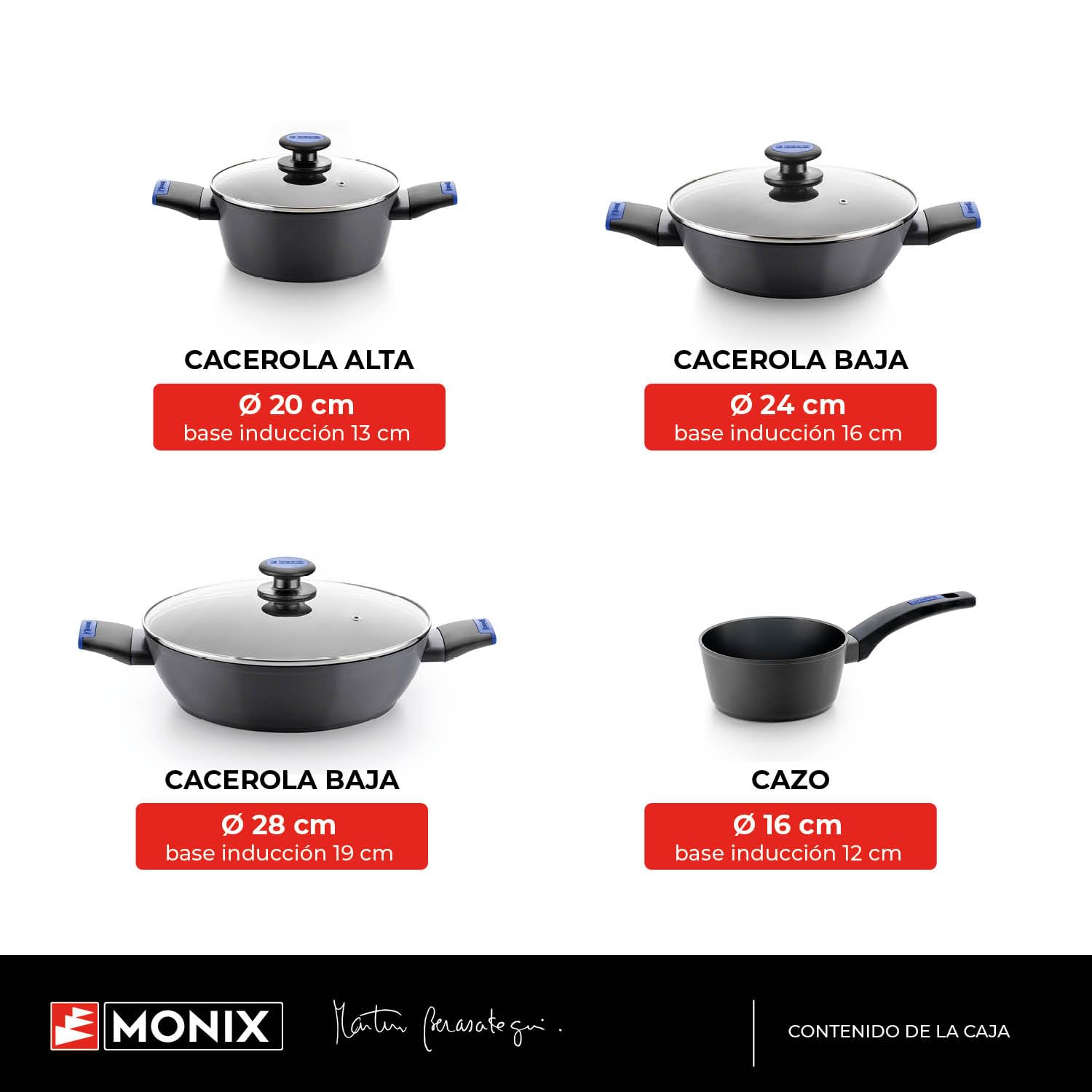 MONIX Martín Berasategui | Batería de cocina 7 piezas, Aluminio Forjado con Antiadherente, sin PFOA, Apta para todo tipo de Cocinas incluida Inducción