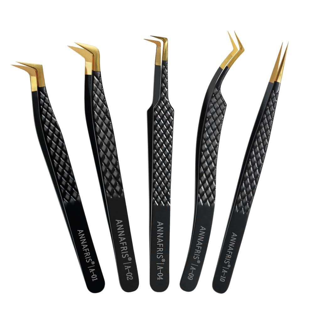 Pinzas para Extensiones de Pestañas Pinzas Pestañas Pelo a Pelo Lash Tweezers(A1+2+4+9+10)