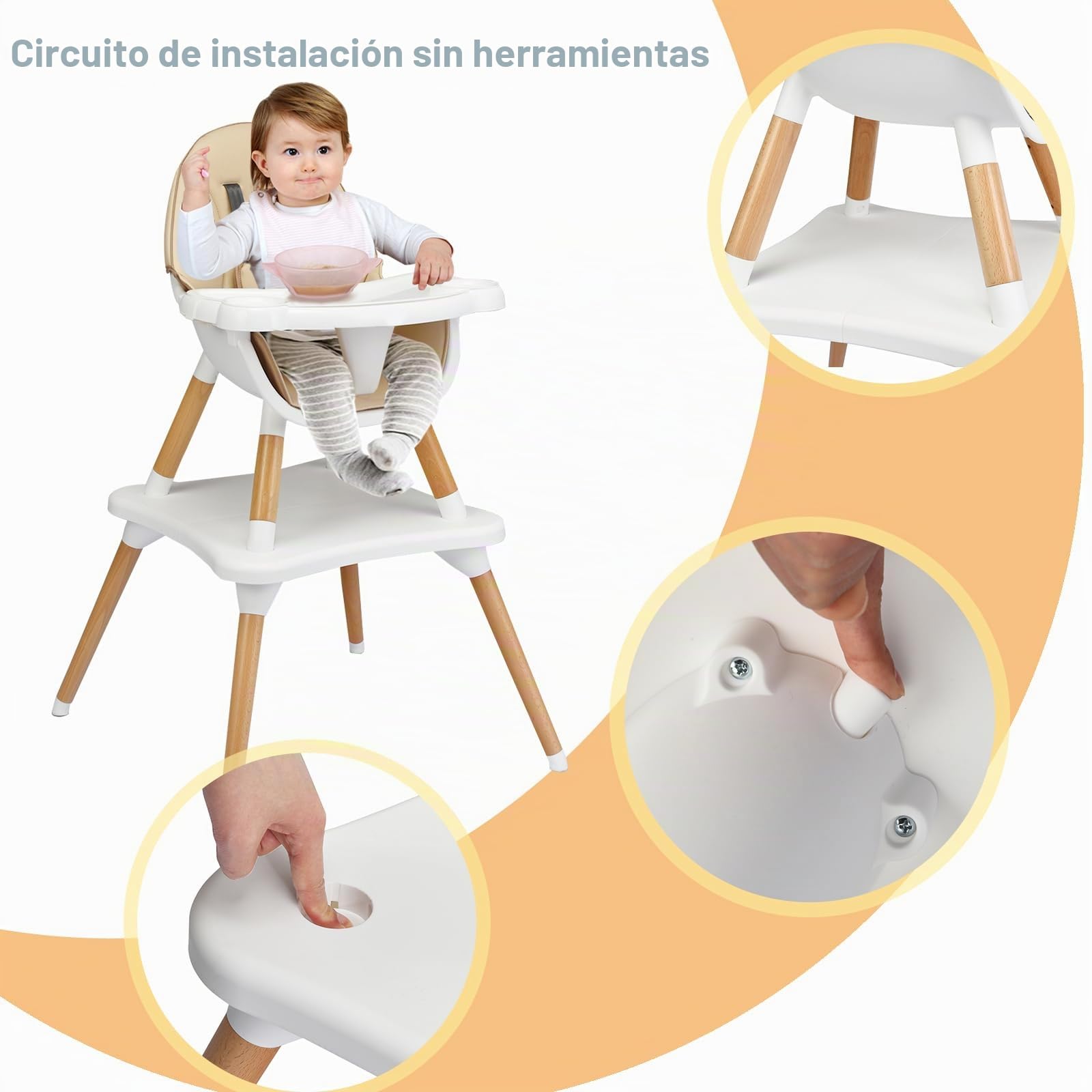 LIFEZEAL Tronas 2 en 1 de bebés, silla de comer, asiento elevador con con cinturón de seguridad y bandeja extraíble, trona transformable en mesa y silla, apto de 6 meses a 3 años (Caqui)