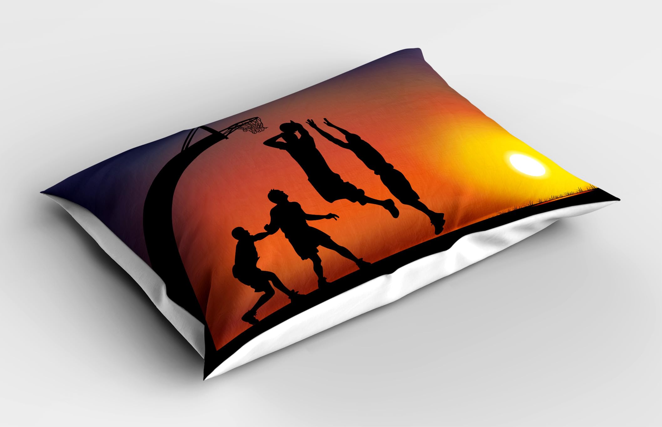 Ambesonne Teen Room Pillow Sham Set of 2, Boys Playing Basketball at Sunset Horizon Sky Dramatic Scenery, Quality Microfiber Bedding Item for All Seasons, 30