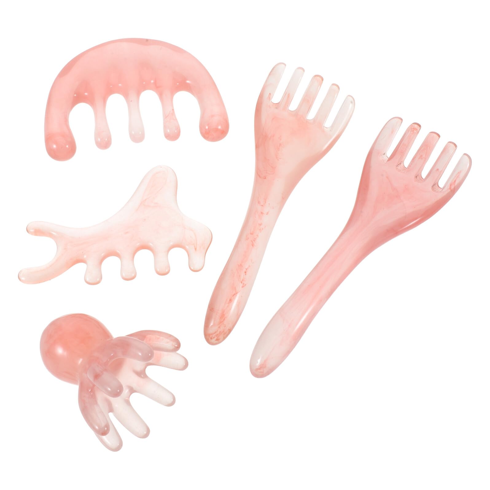 Peine Masajeador de Cuero Cabelludo de Resina Ámbar, Juego de 5 Piezas con Masajeador Pulpo Grande, Peine de Cinco Dientes y Cepillos de Masaje para Relajación y Cuidado