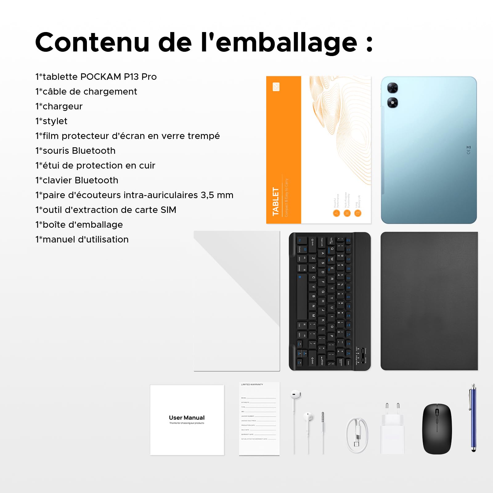 P13 Pro Android 16 Tablette, 48Go+256Go ROM, 2.4K 120Hz 13,4 Pouces Tablette avec Gemini AI, Tablette Tactile T7280 Octa-Core, 16MP + 8MP, 12000mAh, 5G WiFi, 4G LTE, Clavier, Stylet, Case-Bleu
