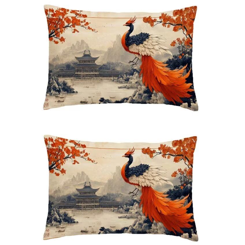 Taie oreiller décoration oiseau orange 70x90 étanche double face