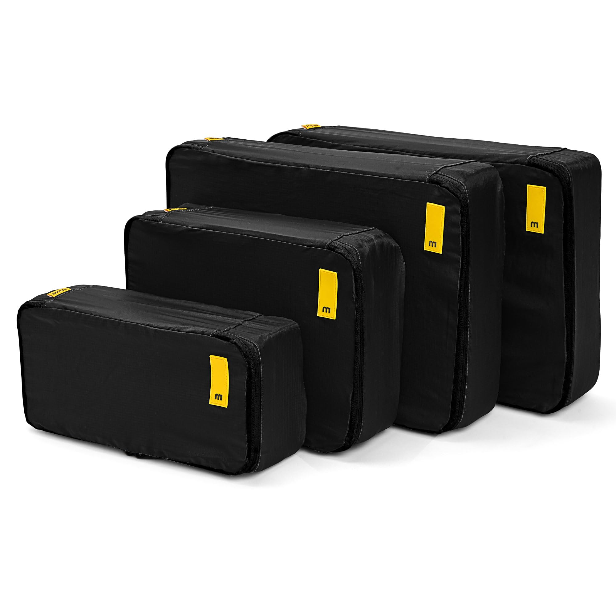 Mokobara The Packing Cube Nylon Fabric Water Resistant Travel Organizer Wardrobe Organizer Set of Packing Bag (XL,Large, Medium, Shoe bag, Toiletry Bag) (Set of 4, Black)