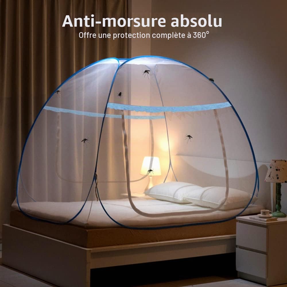 Moustiquaire de Lit Pliable, Portable de Voyage Moustiquaire 180 x 200 x 150 cm, Double Porte Camping Mosquito Rideau, Pop-up Moustiquaires avec Entrée Surdimensionnée, moustiquaires de Voyage