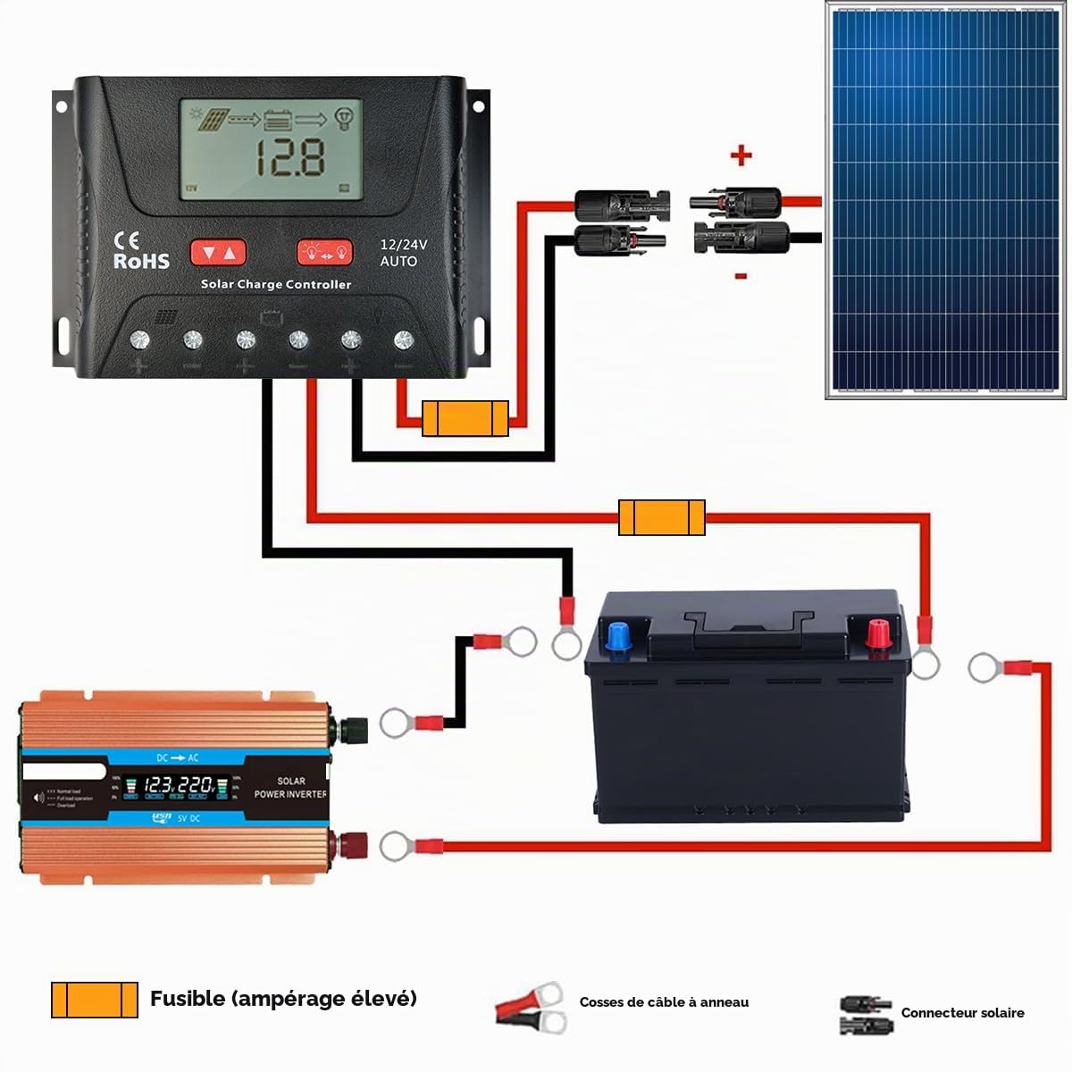 Rallonge de panneau solaire de 4 mm² - 5 m - Câble d'extension de panneau solaire étanche IP68 avec connecteurs femelles et mâles - Connecteurs - Câbles et adaptateurs (rouge + noir)