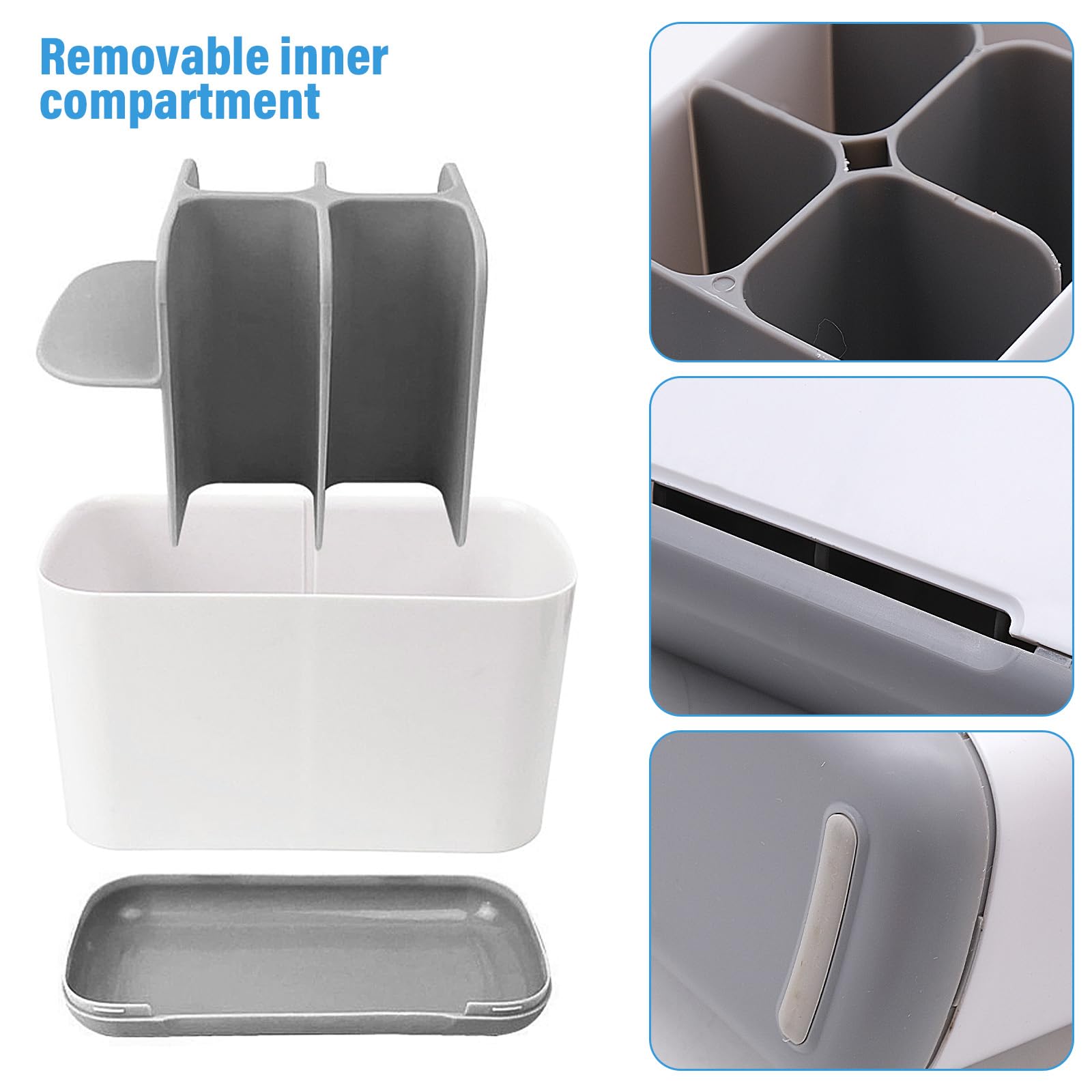 Portaspazzolino in silicone, 5 scomparti, per controsoffitto spazzolino e dentifricio, con foro di scarico e ventosa, organizer per spazzolino da denti per piano di lavoro del bagno (nero