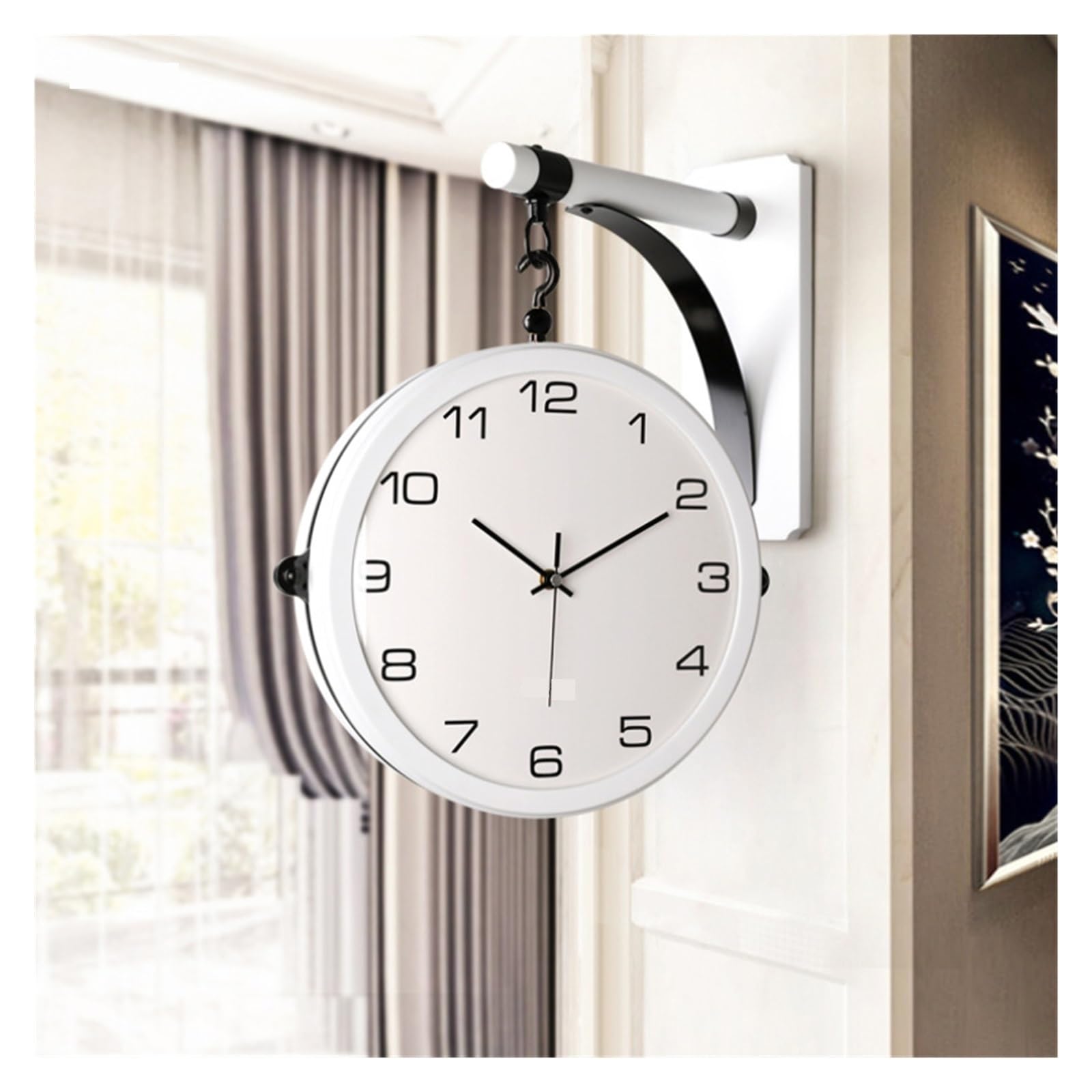Cichy Zegar Ścienny Duży Metalowy Dwustronny Z Litego Drewna Modne Zegarki Ścienne Do Salonu Home Decor Horloge Precyzyjny I Cichy(Style3)