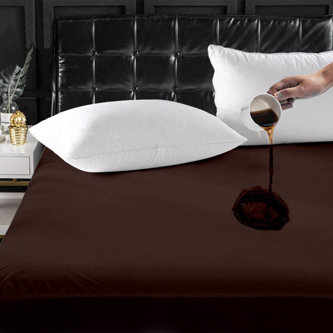 Ayka 100% Waterproof Cotton Terry Mattress Protector King Size Breathable Hypoallergenic Noiseless Ultra Soft Fitted Bed Protector 72x78 inch Mattress Cover/Bed Cover (Brown, Super Queen (78 * 60”))