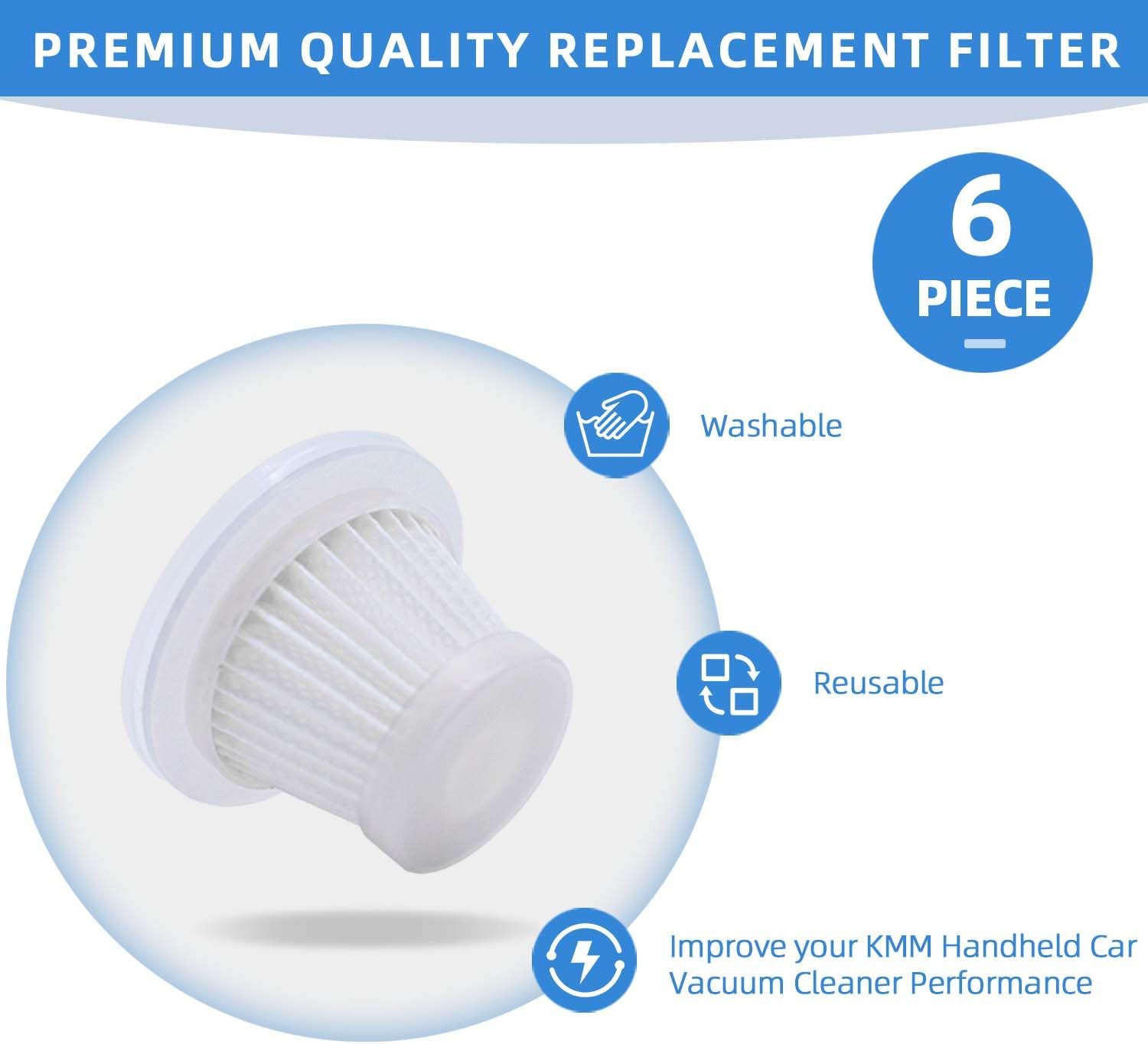 6-Pack LT-117C HEPA Filter Replacement: ONLY for KMM LT-117C Handheld Car Vacuum Cleaner (Blue Body) - Image 5