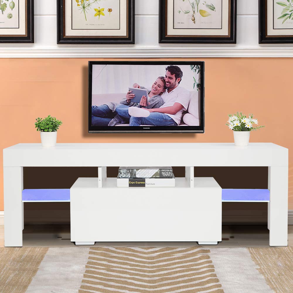 Bonnlo Modern TV Stand with LED Light for 55 Inch TV LED TV Stand TV