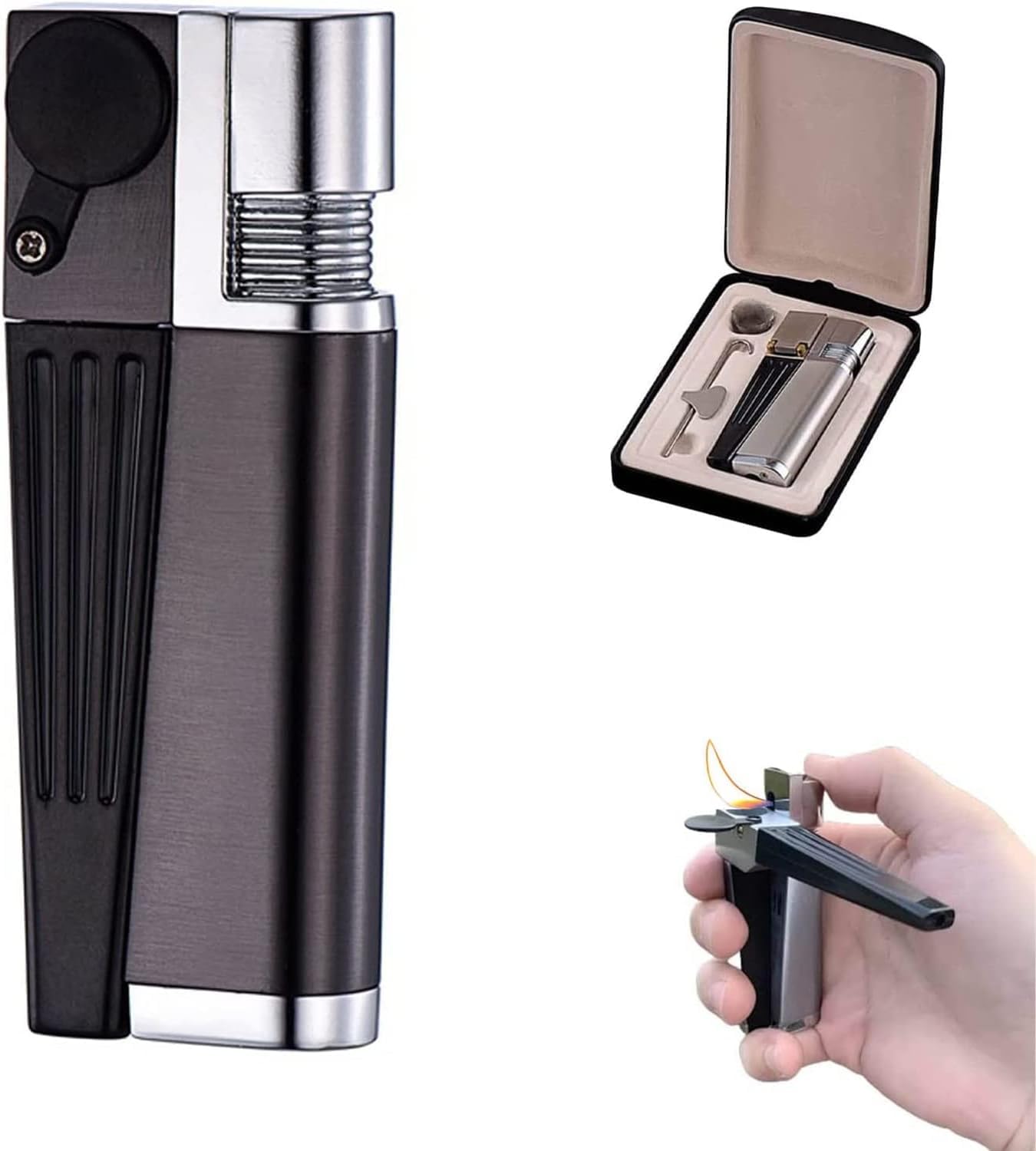Lighter Pipe Combo - Portable Hitter, Foldable Lighter, Windproof, Metal, Modern Style for Men