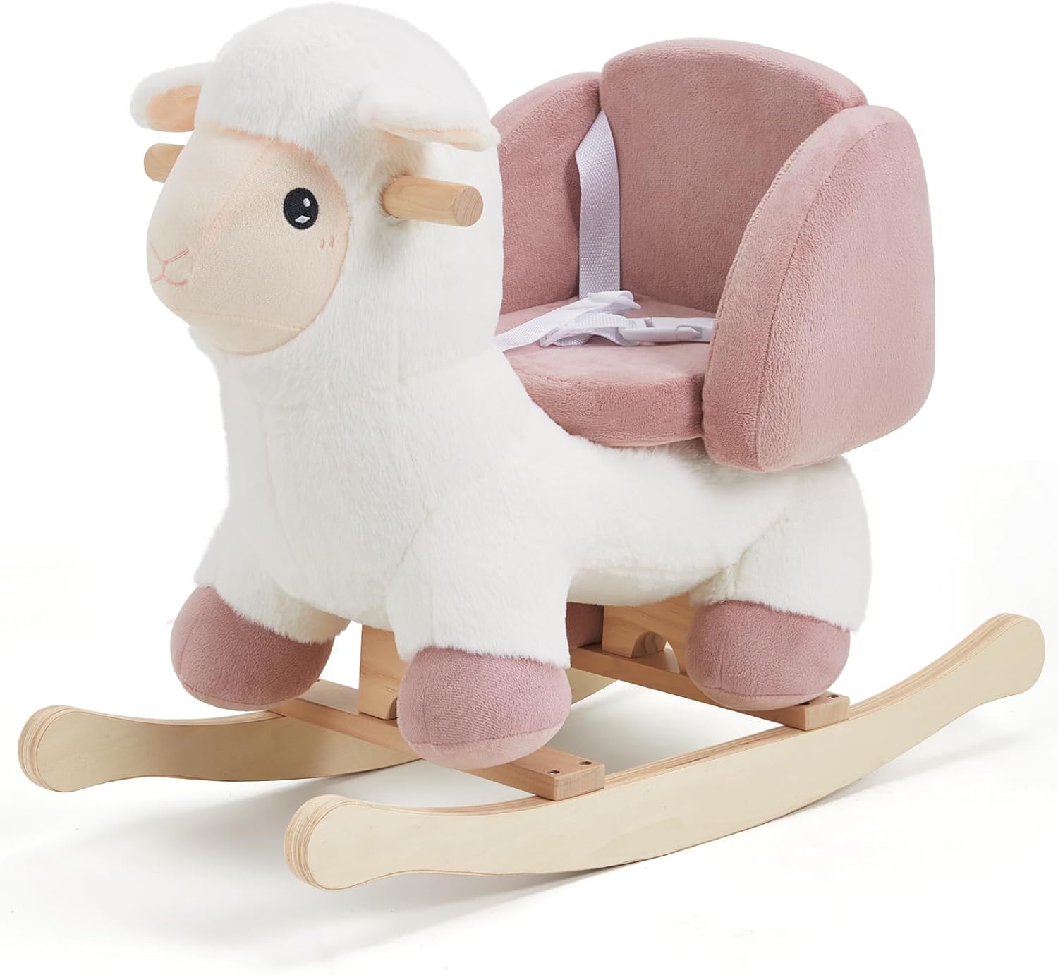 labebe - Baby Sheep Rocking Horse, Kids Plush Stuffed Rocking Animals, Ovis Aries Rocker with Seatbelt for 6 Months Babies, White Romney Rocking Horse for Toddler 1-3 Age Girl