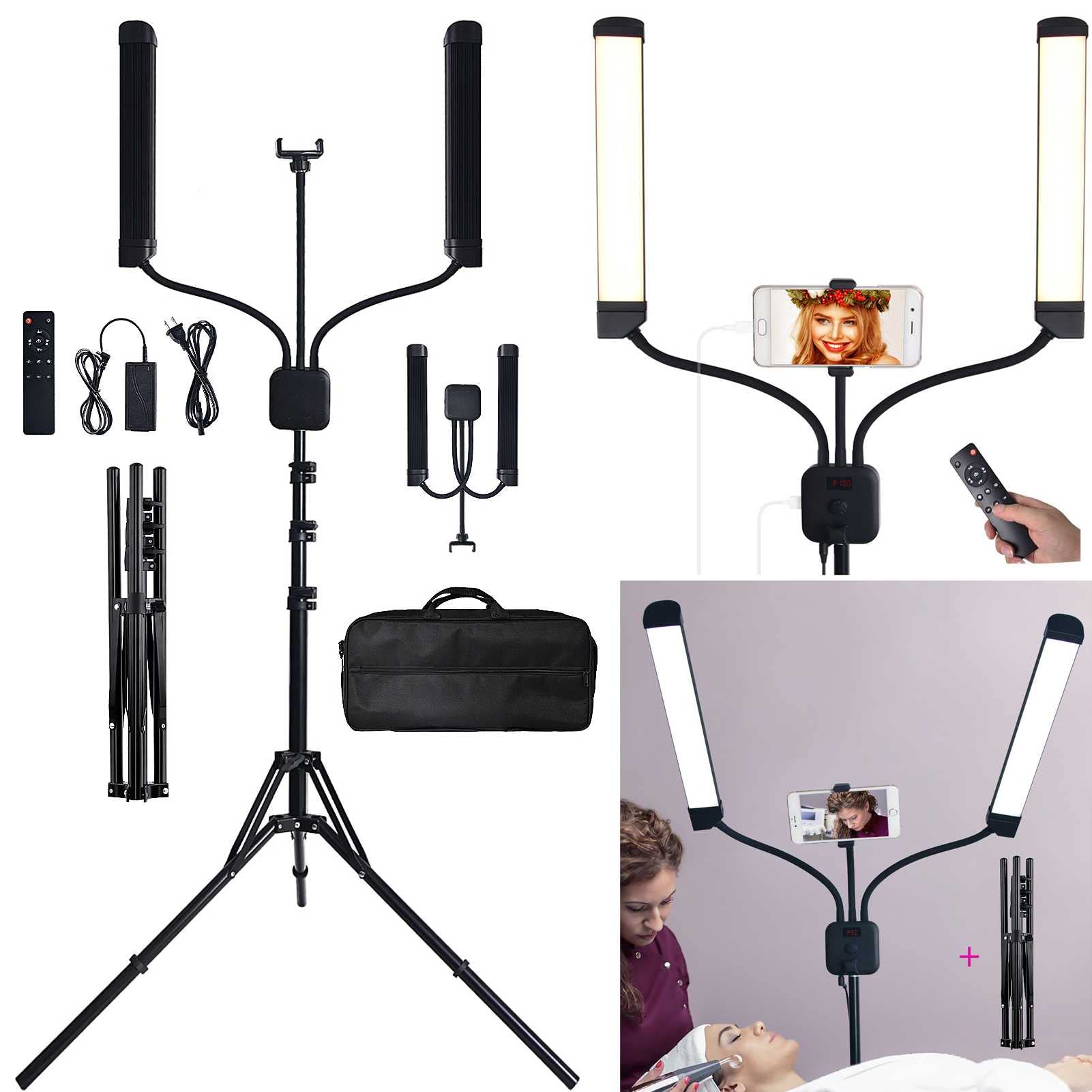 Xianfei Lash Light Lamp, 40w Gemini Floor Lamp for Makeup Artist Light, Beauty Light Eyebrow Tattoo Lamp Studio Video Photographic Light with Tripod and Bag