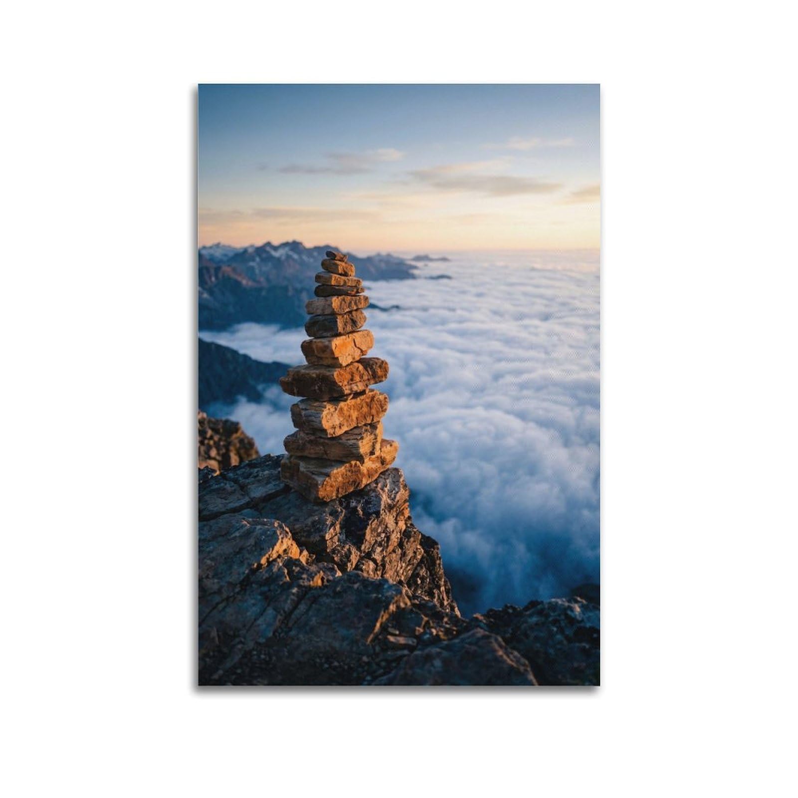 XKUGA Zen Meditation Poster Cloud Sea Mountain Cairn Balance Serenity Modern Decorative Canvas Prints - Ideal Wall Art for Family, Man Cave, Game Room, Boys & Girls Bedroom 20x30inch(50x75cm)
