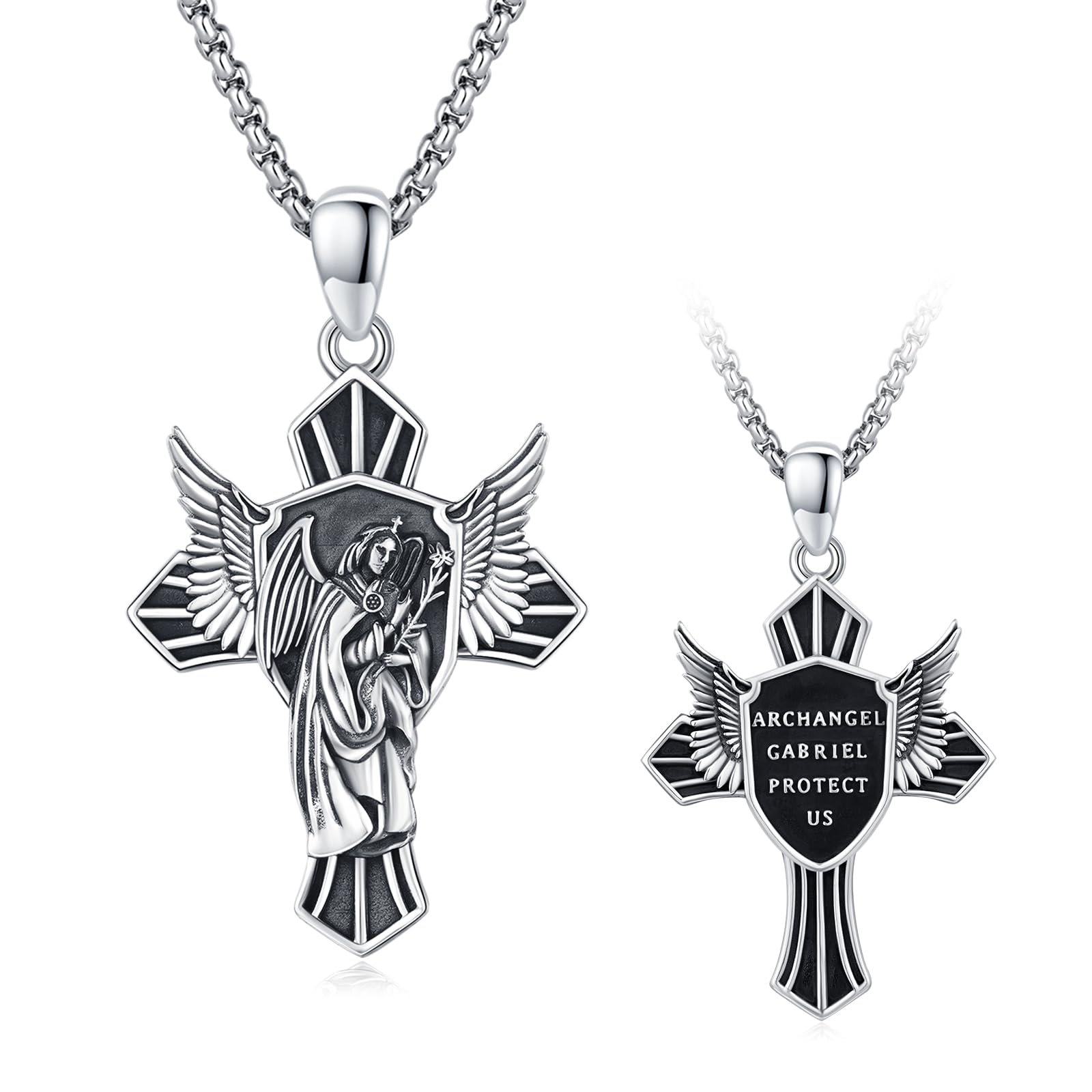 ZIPPICE 925 Sterling Silver Patron Saint Necklace | Amulet Necklace | Crucifix Necklace Jewellery for Men Women with Stainless Steel Chain