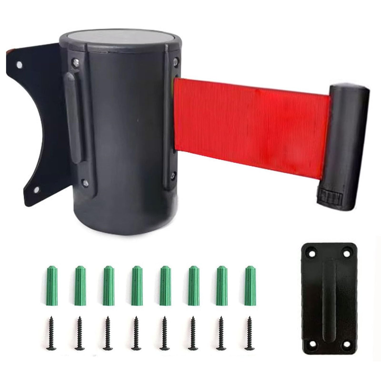 Retractable Barrier Tape, with Carbon Steel Housing & Mounting Accessories - Adjustable Length for Queuing Solutions(B,10M(32FT))