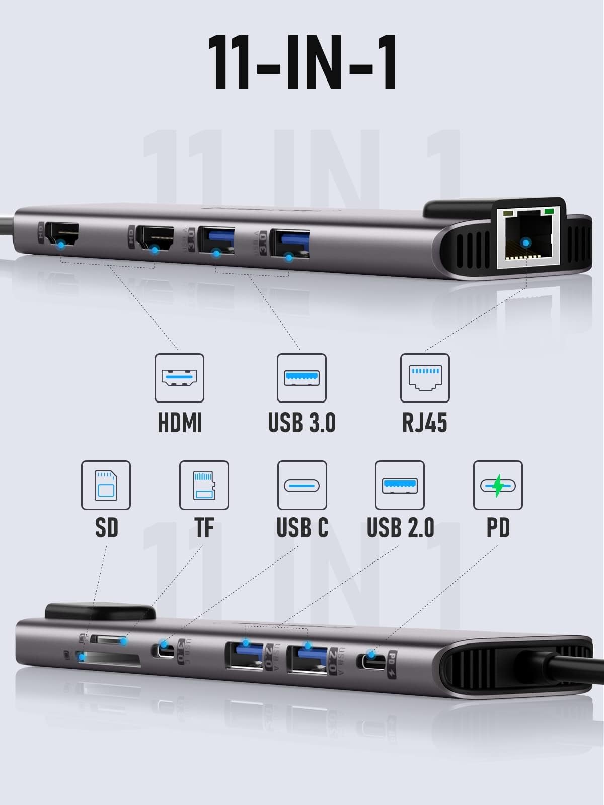 Aluminium Docking Station USB C Hub 2 HDMI,Gigabit Ethernet,4 USB A,USB C 3.0, PD100W,SD TF,1000Mbps RJ45 LAN Dock Usbc Adapter MacBook Docking Station Laptop 2 Monitors for Lenovo HP Dell Surface