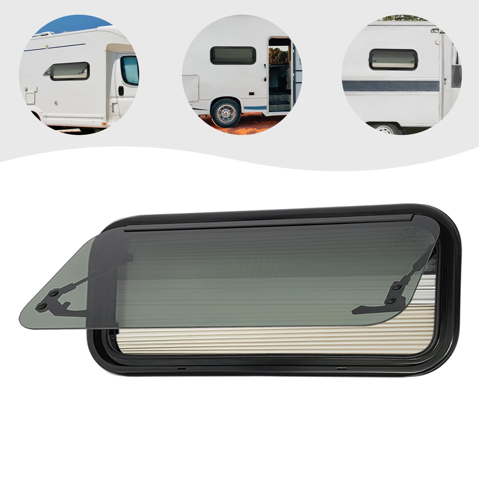 DIFU Wohnwagen Fenster E4 Camper Fenster 700x300 mm Gehärtetes Glas Wohnmobilfenster 85° Ausstellfenster mit Fliegengitter und Rollo | Insekten-, Sonnen- & Sichtschutz | für Kastenwagen Caravan