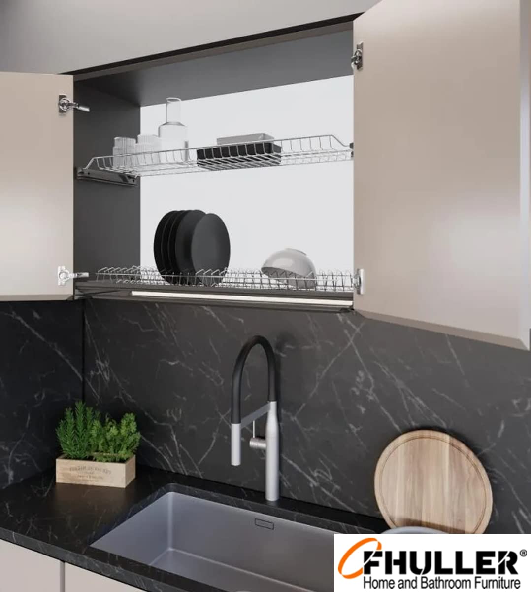 Kit Scolapiatti 76 cm Zincato Grigio Argento da Incasso per Mobile Pensile cm. 80 completo di Vaschetta