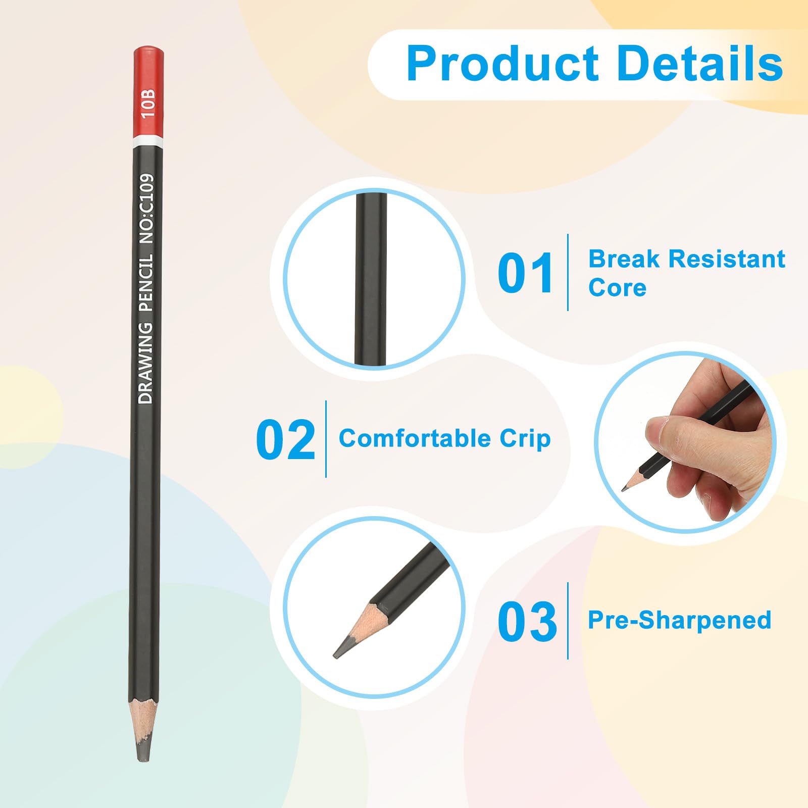 PATIKIL 10B Drawing Pencils for Sketching 12PCS Sketch Pencils for Drawing Art Pencils Graphite Wood Pre-sharpened for Drawing Sketching Artists 10B Pencils Black Red Rod - Image 4