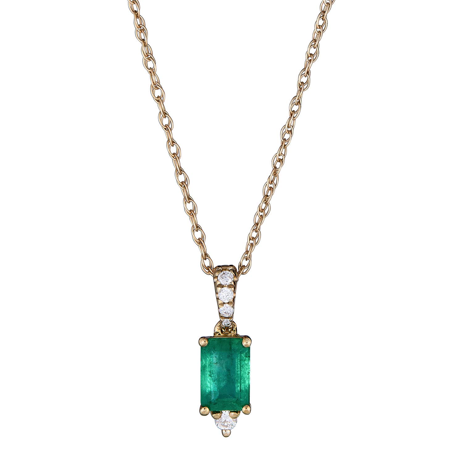 Gin & Grace 10K Yellow Gold Natural Zambian Emerald Pendant with natural Diamonds for Women | Ethically, Authentically & Organically Sourced Emerald-Shape Emerald hand-crafted Jewelry Gifts For Her, Holiday Season Gifts