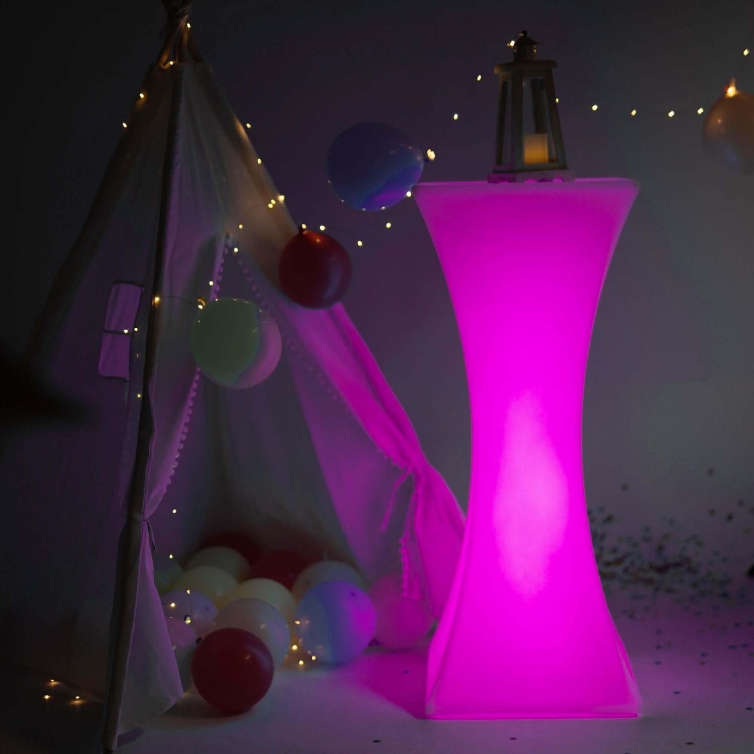 Tableclothsfactory 18"x43" Cordless LED Rechargeable Light Up Cocktail Table Furniture - Color Changing, Waterproof with Accessory Bag