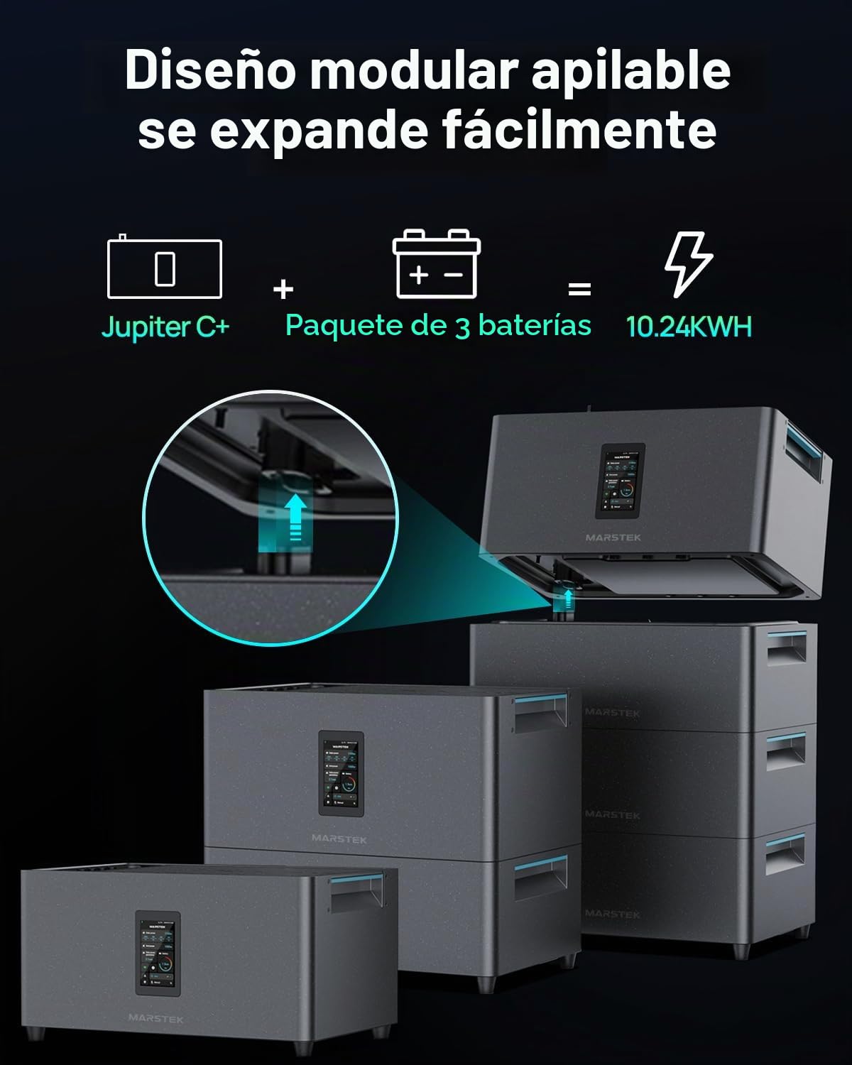 ECO-WORTHY Kit Solar Balcon con almacenamiento, 5,12kWh de Marstek Jupiter C+, 4x430W paneles solares, 4 MPPT (PV máx. 2400W), instalación plug-and-play, sistema solar completo para tejado, balcón.
