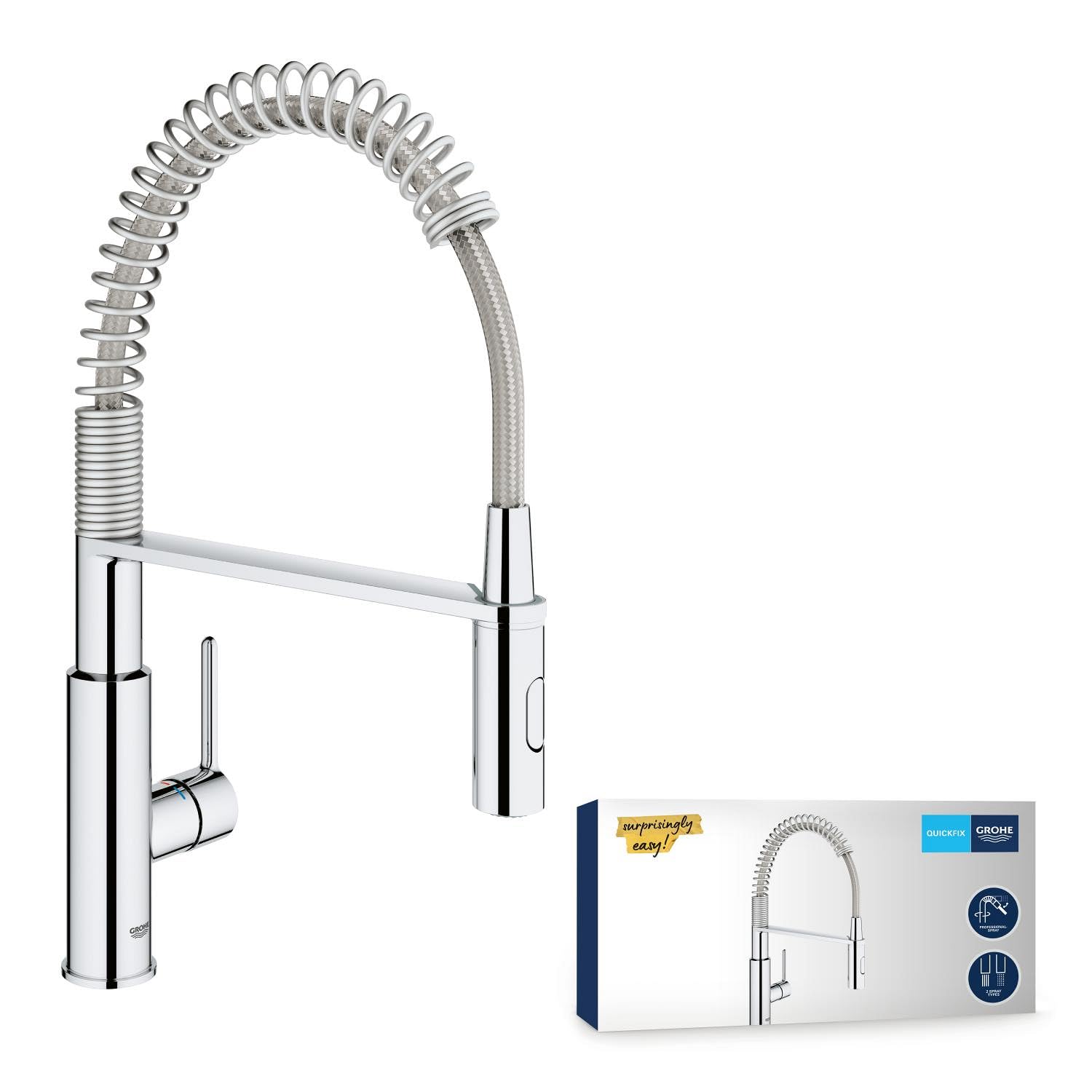 GROHE Get, rubinetto per lavello da cucina, miscelatore monocomando a 2 getti, rubinetto con doccia estraibile professionale, installazione rapida, cromato, 30361000 (importazione tedesca)