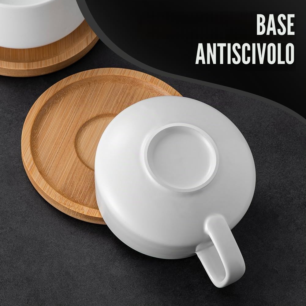 Set da 4 pezzi di tazze da cappuccino con piattini, tazze da caffè in ceramica da 320 ml, grandi tazze da cappuccino per gli amanti del caffè, cappuccino, latte, americano e tè, Bianco