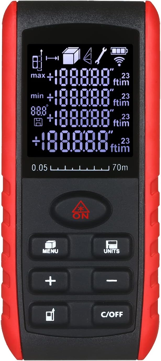 Shuiyuan Portable Handheld Digital Laser Distance Meter Diastimeter Laser Distance Measuring Instrument Range Finder Area Volume Measurement with Angle Indication 70m