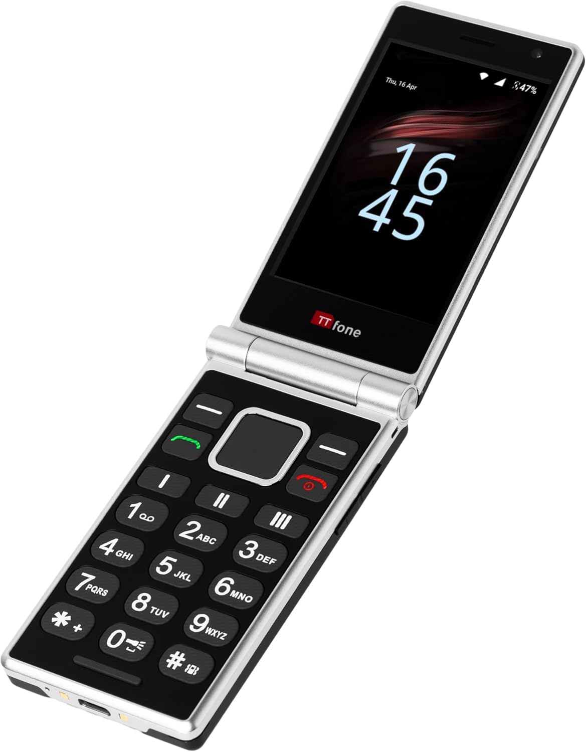 TTfone TT990 4G Klapphandy mit Android 14 (De-Googled), WhatsApp, 3,5" Touchscreen, SOS-Taste, große Tasten, 64GB