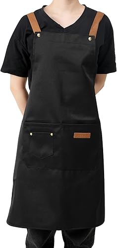 Miniatura 7 de DILLMAN Delantales de arte para hombres y mujeres, pintura de cerámica, para hornear, correas en la espalda en H, delantal de cocina con bolsillos