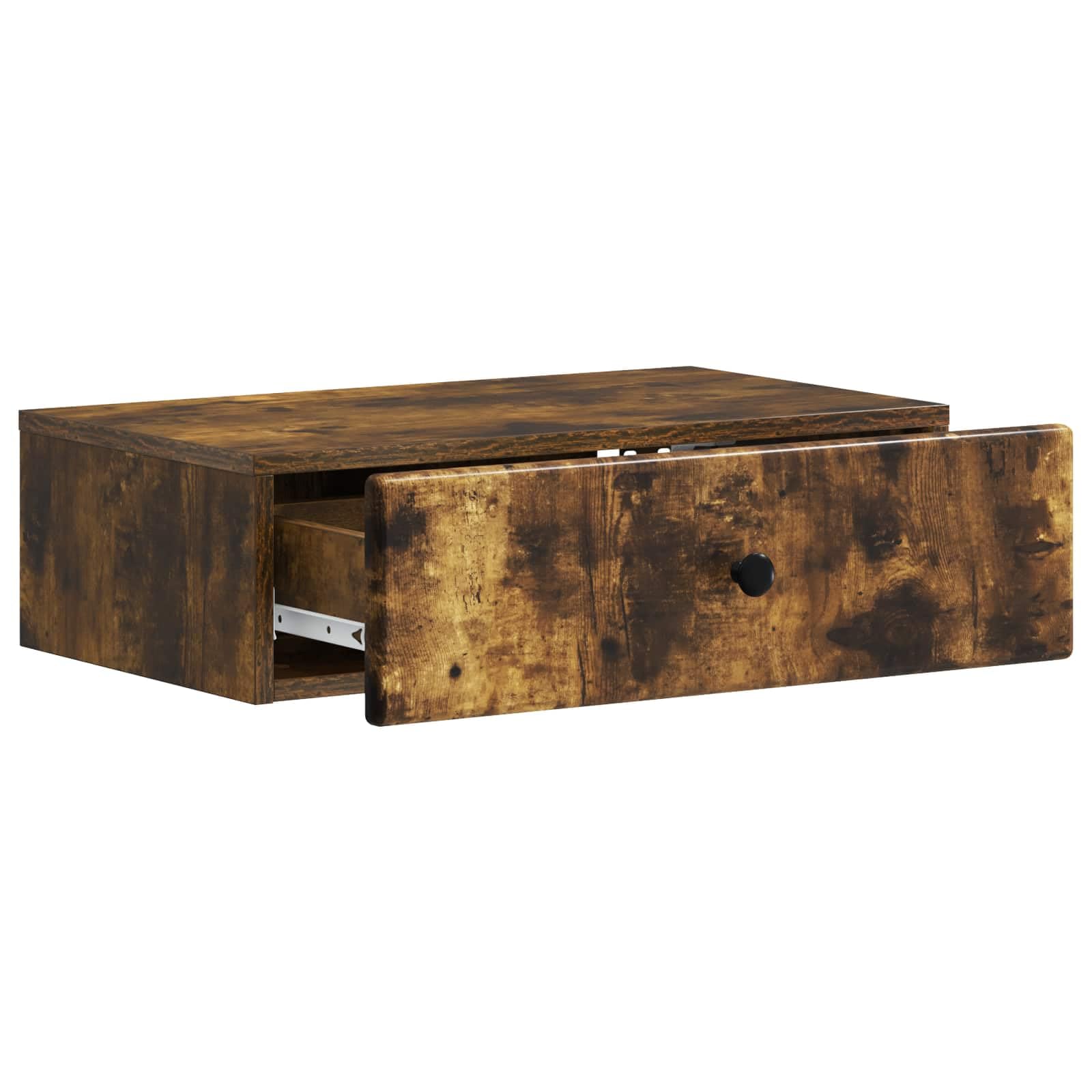 Mesita de pared lateral roble ahumado 59 x 34,5 x 17 cm con 1 cajón