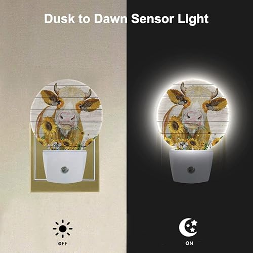 Miniatura 2 de EKOBLA Luz nocturna de ganado rústico de granja, con luces nocturnas de girasol amarillas, enchufable a la pared, lámpara LED de encendidoapagado