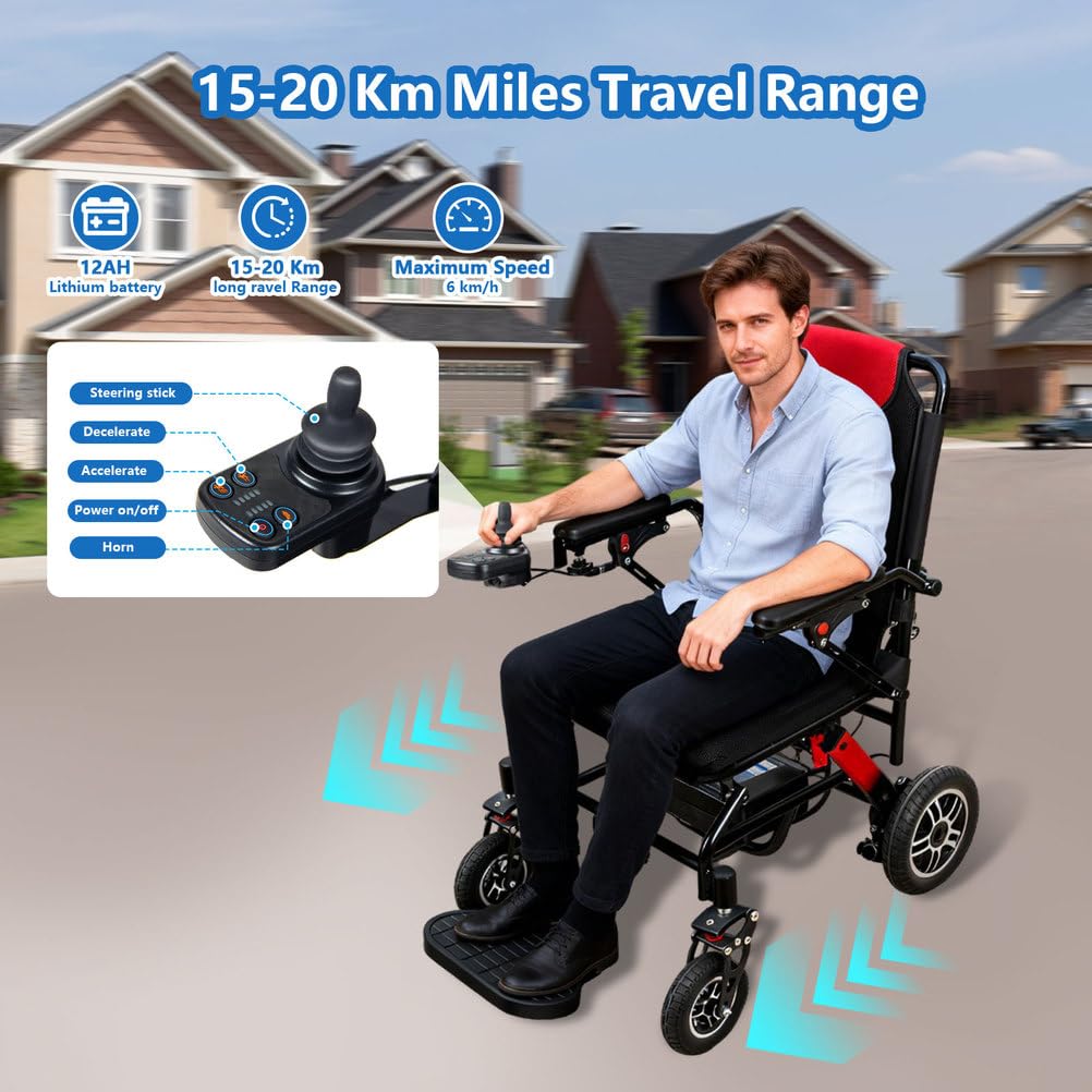 Chaise Roulante Électrique, Fauteuils Roulants Électriques Pliables 15-20 Km Longue Plage De Voyage, Chaise Roulante Électrique All Terrain pour Adultes Aînés
