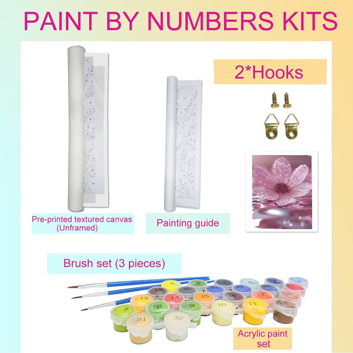 Dipingere con i Numeri Fiore, Paint by Numbers Adulti Pianta, Fai da te Creativi Adulti Quadri da Dipingere Numerati Kit per Decorazione Della Parete di Casa, Regalo 80x110 cm Senza Cornice 49-3