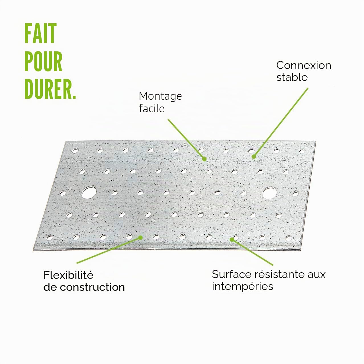 Alberts 847258 Plaque multi-trous | galvanisée Sendzimir | 200 x 80 mm | kit de 25
