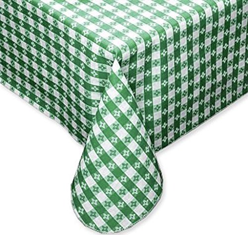 Fairfax Collection Tavern Check Classic Restaurant Quality Flannel Back Vinyl Tablecloth, 52x52 Square, Green & White